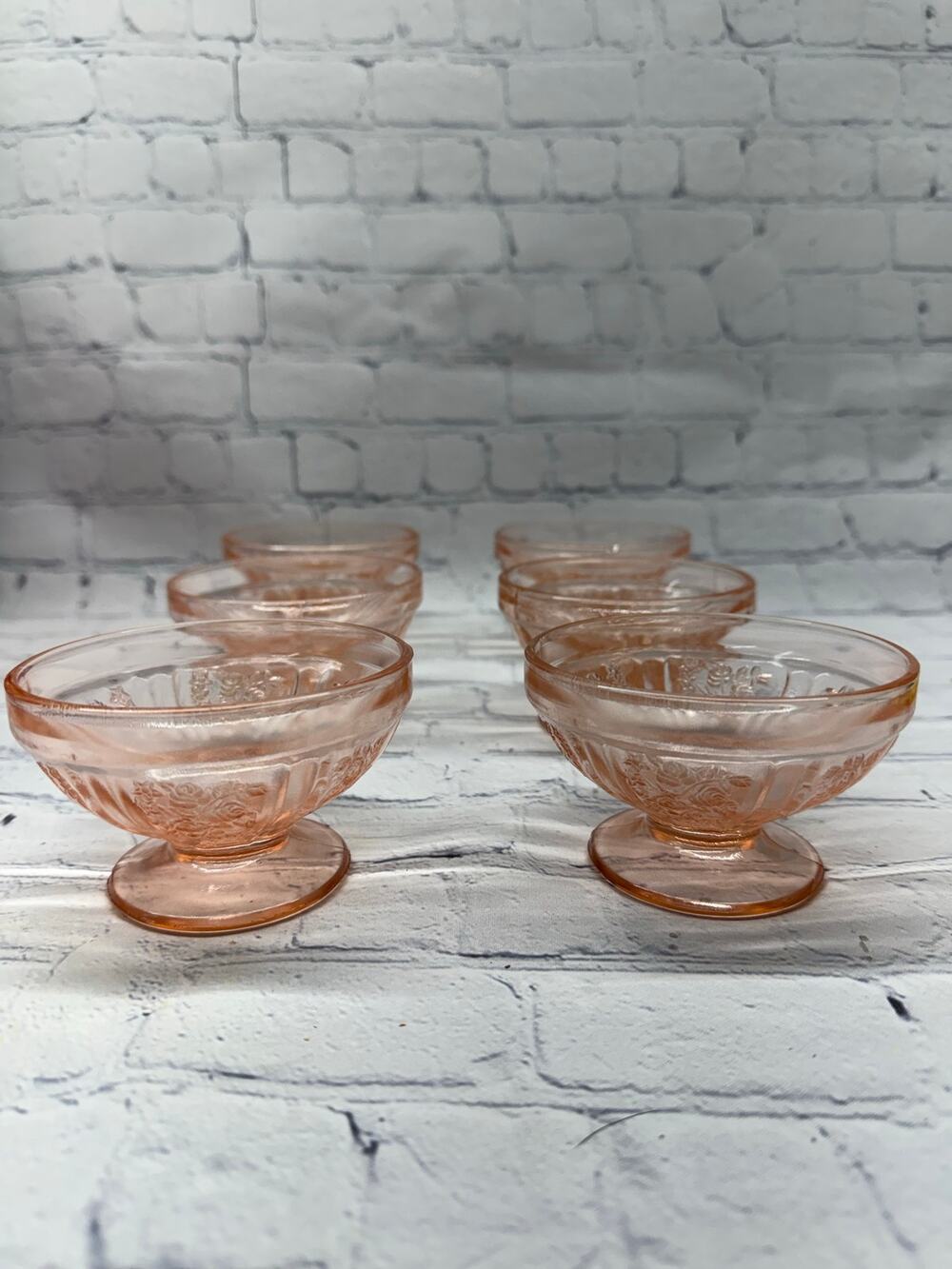 Federal Glass Pink Sharon Cabbage Rose Sherbet Bowls Set of 6!